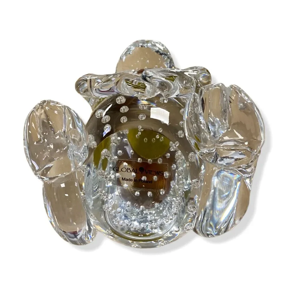 $440 Global Views Clear Handmade Glass Frog Prince Decorative Accent Figurine
